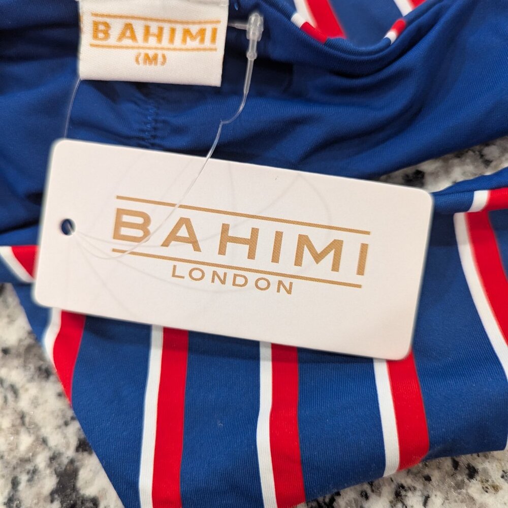 BAHIMI Nwt Striped Bikini Bottoms M Ladder Lace Trim Blue Red White - Picture 4 of 6